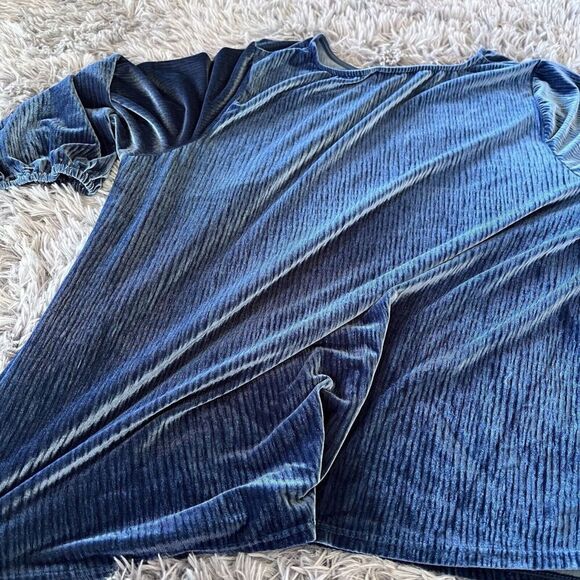 Adrianna Papell Blouse Top Size 3X Blue Velvet Ribbed Stretch Scoop Neck - Picture 8 of 10